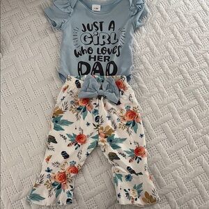Blue Graphic Onesie and Floral Pants Set